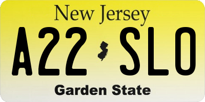 NJ license plate A22SLO