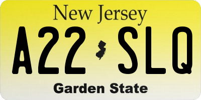 NJ license plate A22SLQ