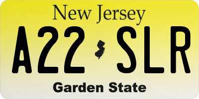 NJ license plate A22SLR