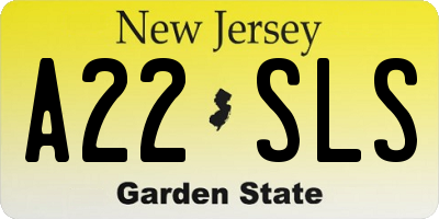 NJ license plate A22SLS