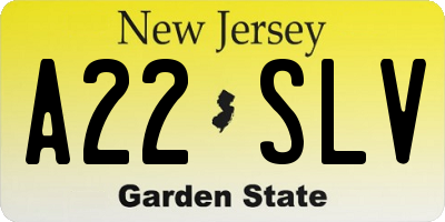 NJ license plate A22SLV