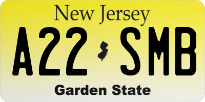 NJ license plate A22SMB