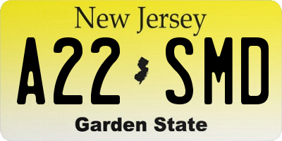 NJ license plate A22SMD