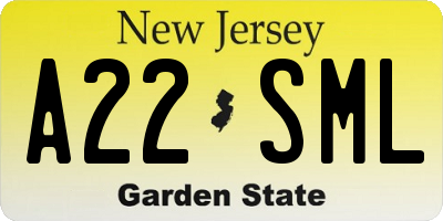 NJ license plate A22SML
