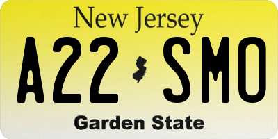 NJ license plate A22SMO