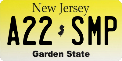NJ license plate A22SMP