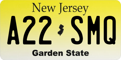 NJ license plate A22SMQ