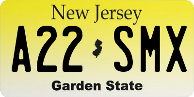 NJ license plate A22SMX