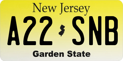 NJ license plate A22SNB