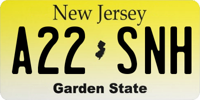 NJ license plate A22SNH