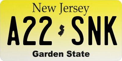 NJ license plate A22SNK