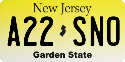 NJ license plate A22SNO