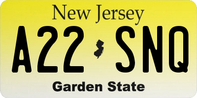 NJ license plate A22SNQ