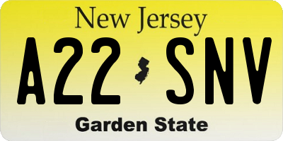 NJ license plate A22SNV
