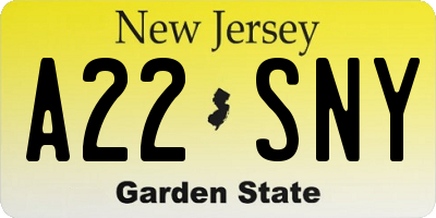 NJ license plate A22SNY