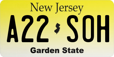 NJ license plate A22SOH