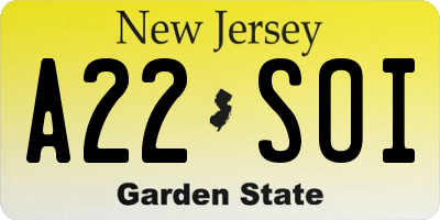 NJ license plate A22SOI