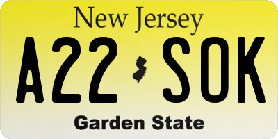 NJ license plate A22SOK