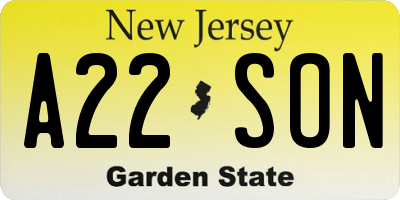 NJ license plate A22SON
