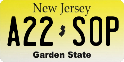 NJ license plate A22SOP