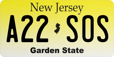NJ license plate A22SOS