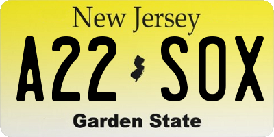 NJ license plate A22SOX