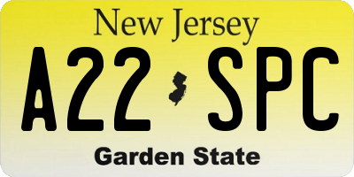 NJ license plate A22SPC