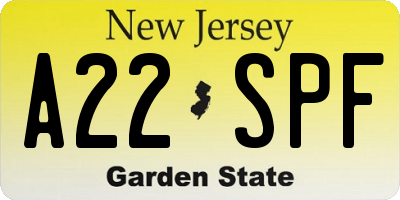 NJ license plate A22SPF