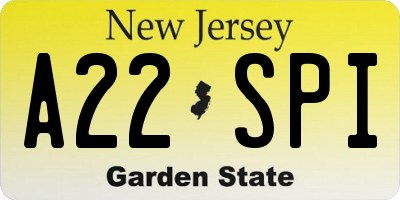 NJ license plate A22SPI