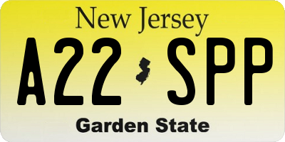 NJ license plate A22SPP