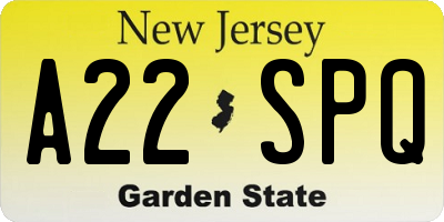 NJ license plate A22SPQ