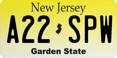 NJ license plate A22SPW