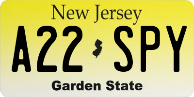 NJ license plate A22SPY