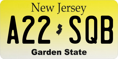NJ license plate A22SQB