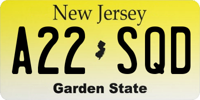 NJ license plate A22SQD
