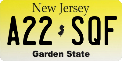 NJ license plate A22SQF