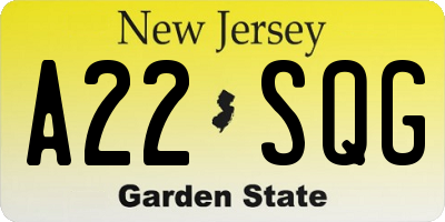 NJ license plate A22SQG