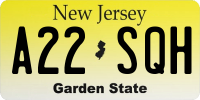 NJ license plate A22SQH
