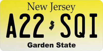 NJ license plate A22SQI