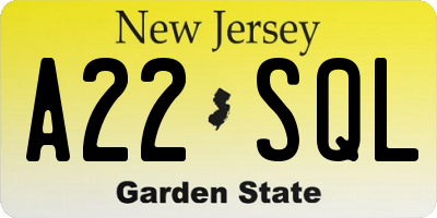 NJ license plate A22SQL