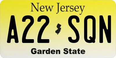 NJ license plate A22SQN