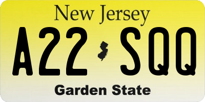 NJ license plate A22SQQ