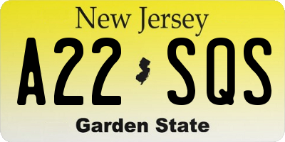 NJ license plate A22SQS