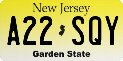 NJ license plate A22SQY