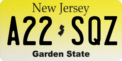 NJ license plate A22SQZ