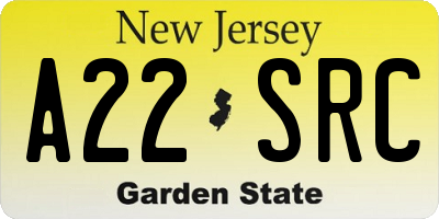 NJ license plate A22SRC