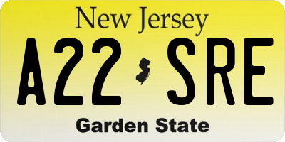 NJ license plate A22SRE