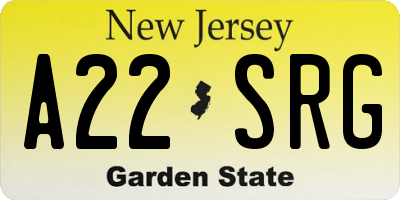 NJ license plate A22SRG