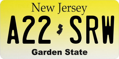 NJ license plate A22SRW