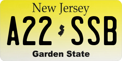 NJ license plate A22SSB
